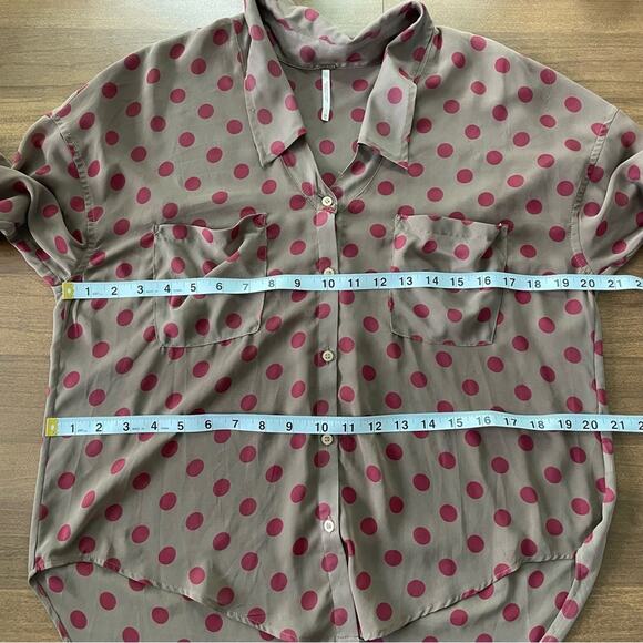 Free People | Women’s Easy Rider Copper Brown Button Down Blouse Polka Dot Shirt - Picture 7 of 10